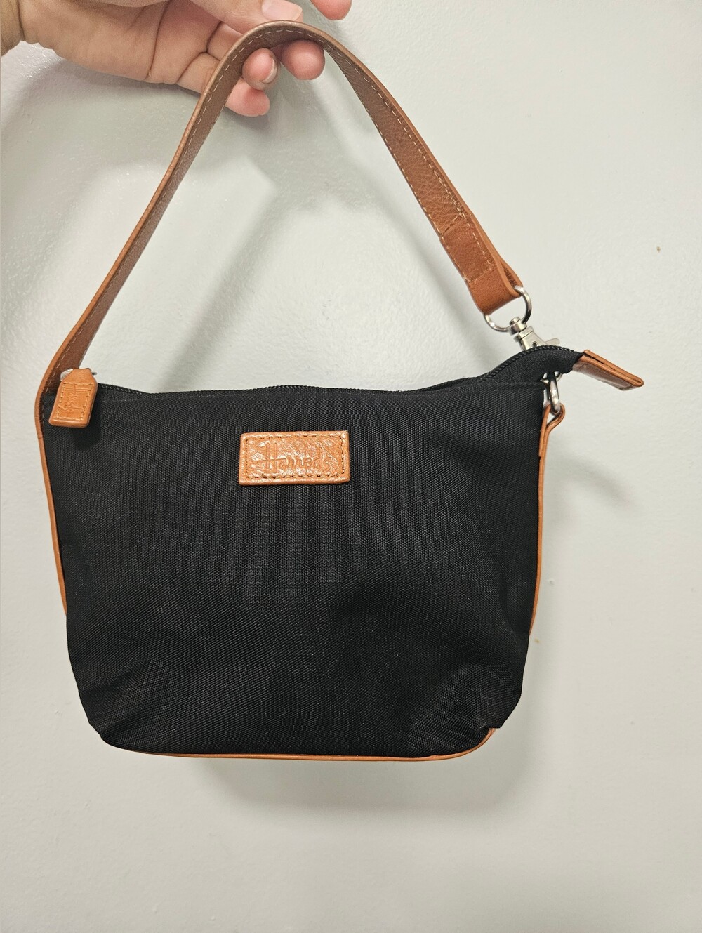 HARRODS Black Small Purse with Tan Leather Trim